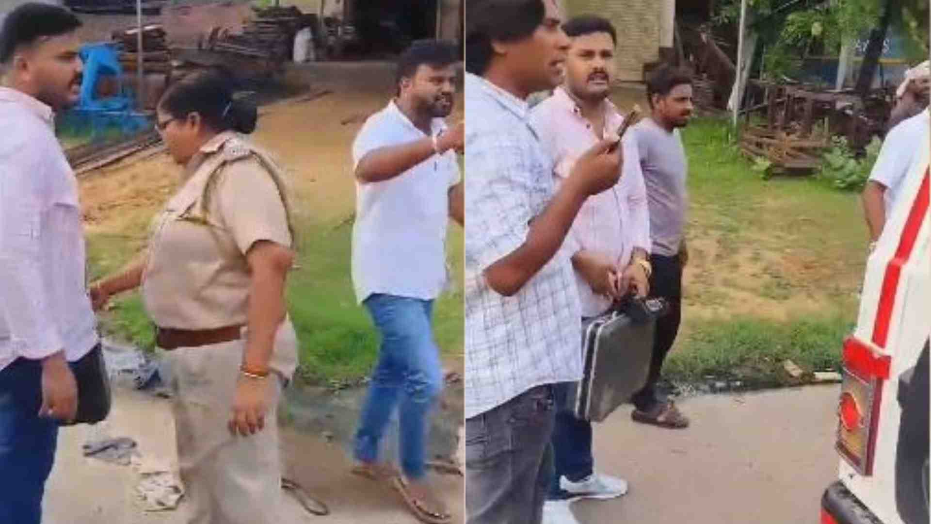 आरोपियों से सरकारी सूटकेस मांगती इंस्पेक्टर।