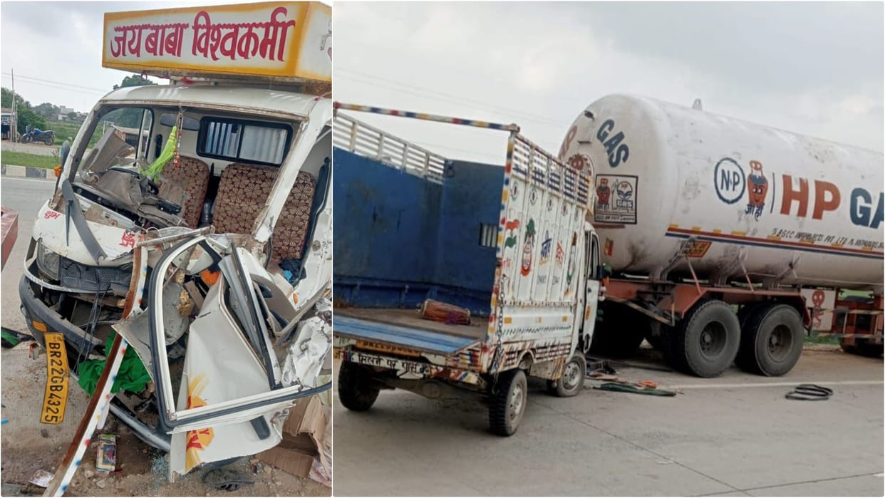 Arrah: loading vehicle collides with gas tanker parked; 15 people going for Mundan ceremony injured woman died
