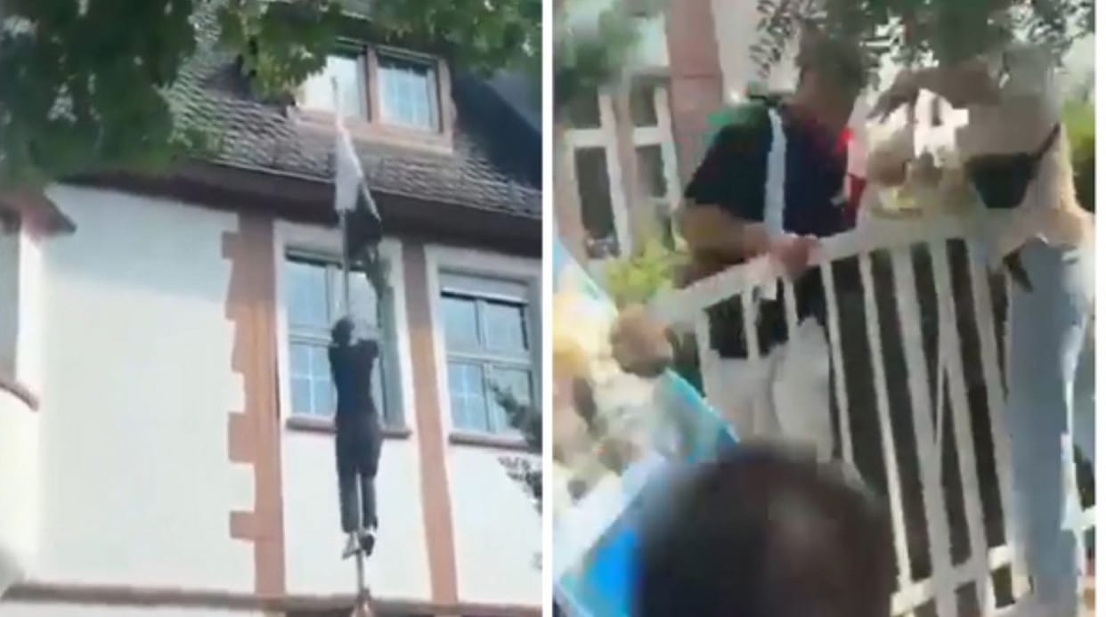 Afghan protesters climbed Pakistani Consulate building in Frankfurt pulled down national flag