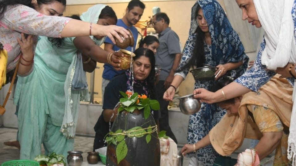 Devotees gathered in Temples on Starting of Sawan Month