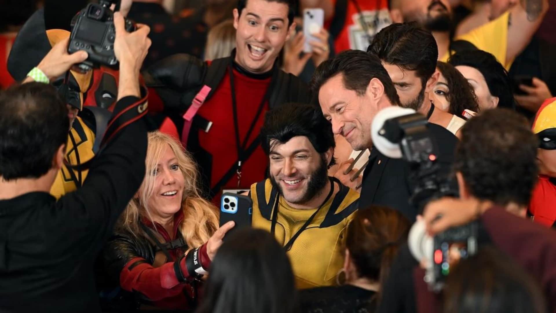 Deadpool And Wolverine World Premiere Ryan Reynolds Hugh Jackman Emma Corrin In New York City on red carpet