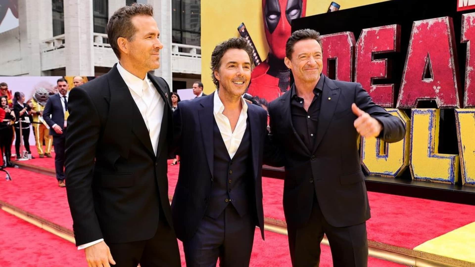 Deadpool And Wolverine World Premiere Ryan Reynolds Hugh Jackman Emma Corrin In New York City on red carpet