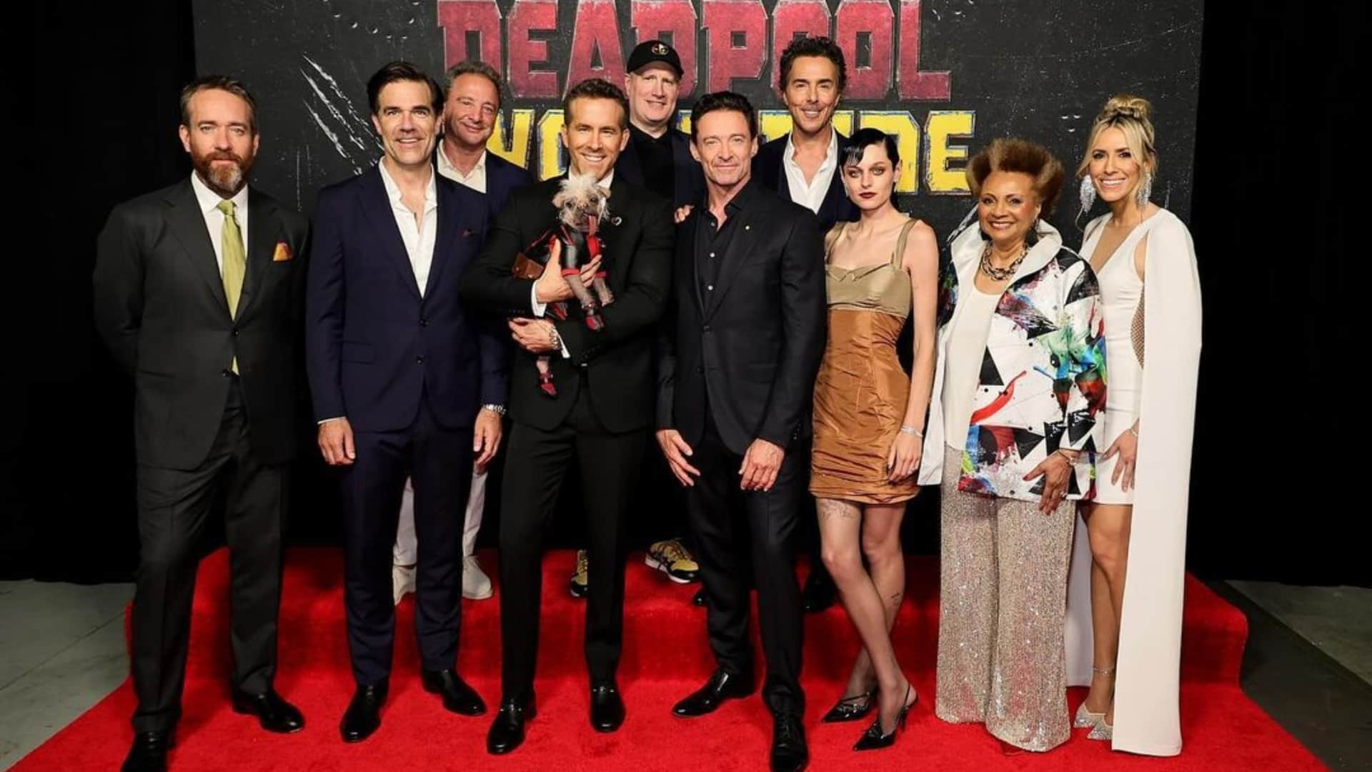 Deadpool And Wolverine World Premiere Ryan Reynolds Hugh Jackman Emma Corrin In New York City on red carpet