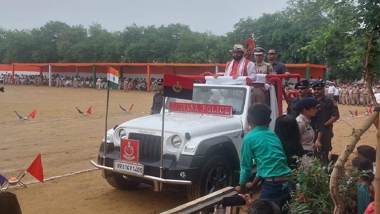 Passing out parade of Haryana Police batch number 90 in Sunaria Rohtak, CM Naib Singh Saini salutes soldiers