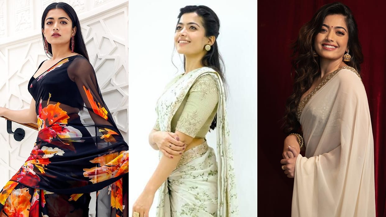 trendy saree for office inspired by Rashmika Mandanna