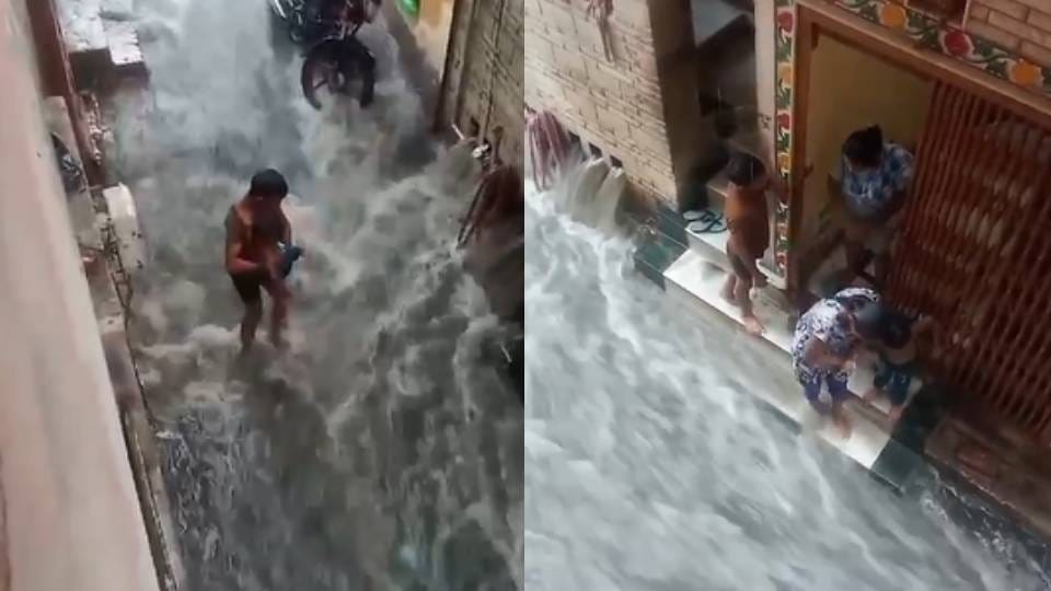 Heavy rain in Agra brought relief from heat while water flowed like drain from highway to streets