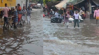 Heavy rain in Agra brought relief from heat while water flowed like drain from highway to streets
