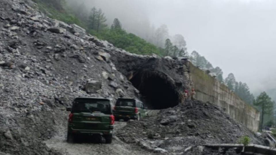 Badrinath Highway Landslide zone active again in Patalganga after five years debris falling on Road