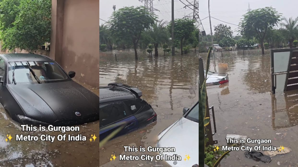 Luxury cars worth crores floating in Gurugram flood after heavy rains Video Viral