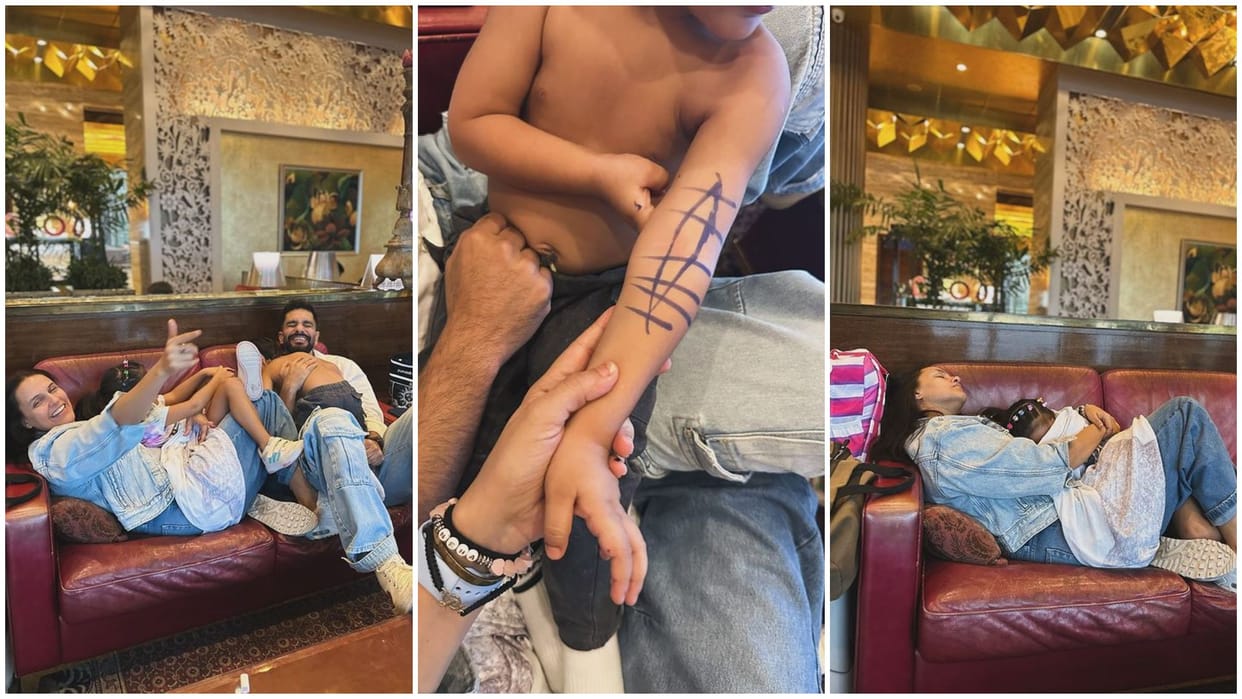 Neha Dhupia and Angad Bedi flight delay 7 hour actress shares photos from airport says The many moods