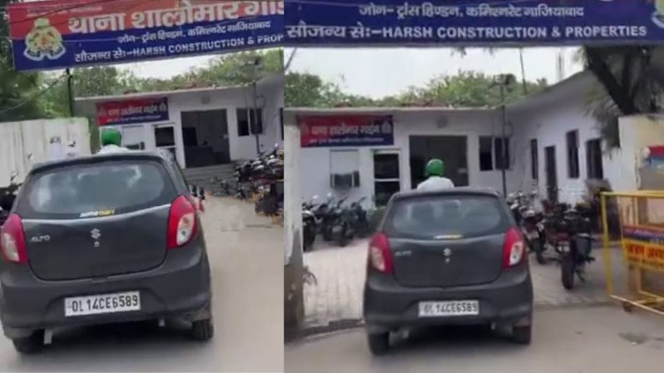driver entered police station with young man sitting on bonnet of car In Ghaziabad