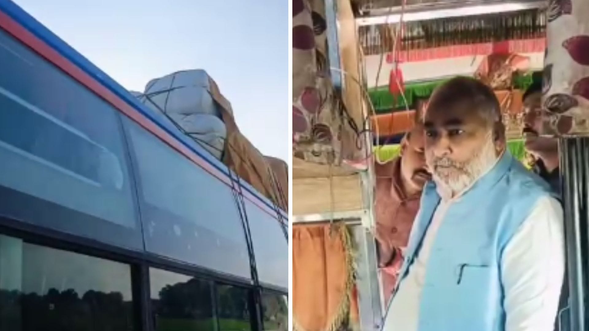 Transport Minister Dayashankar Singh stops overloaded private bus on highway orders to seize it