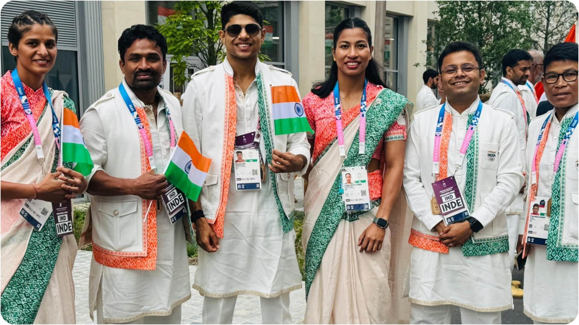 Paris Olympics Opening Ceremony 2024 Badminton Player PV Sindhu and Table Tennis Player Sharath Kamal Photos