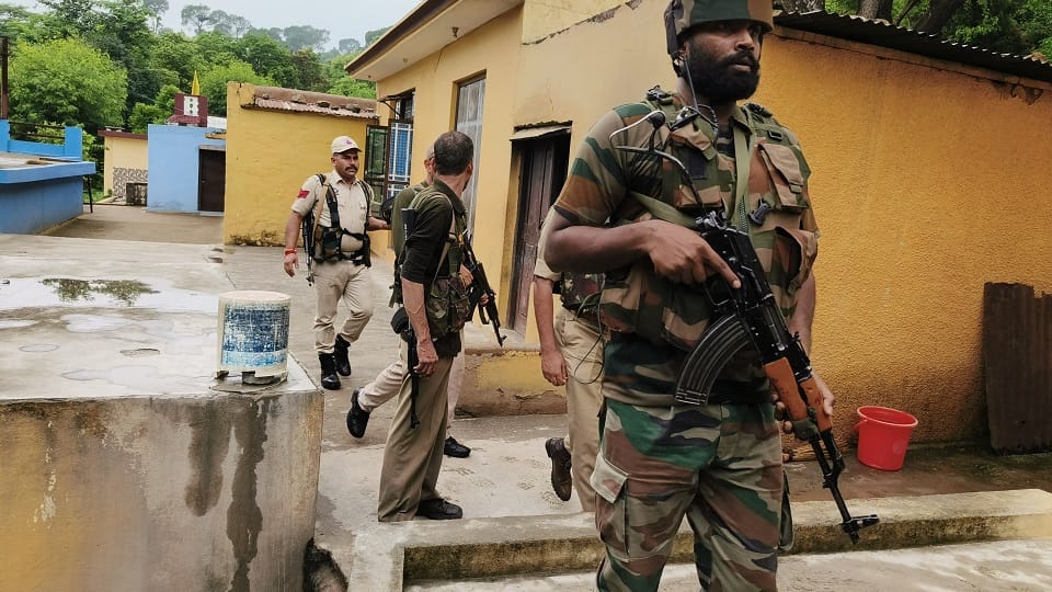 Army and Police personnel conduct search operation at Dadooa village in Reasi