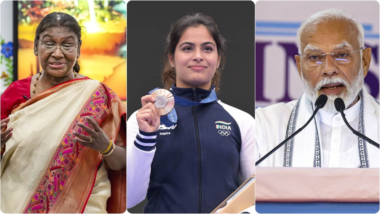 president droupadi mumu pm narendra modi abhinav bindra mansukh mandaviya praises Manu bhaker achievement