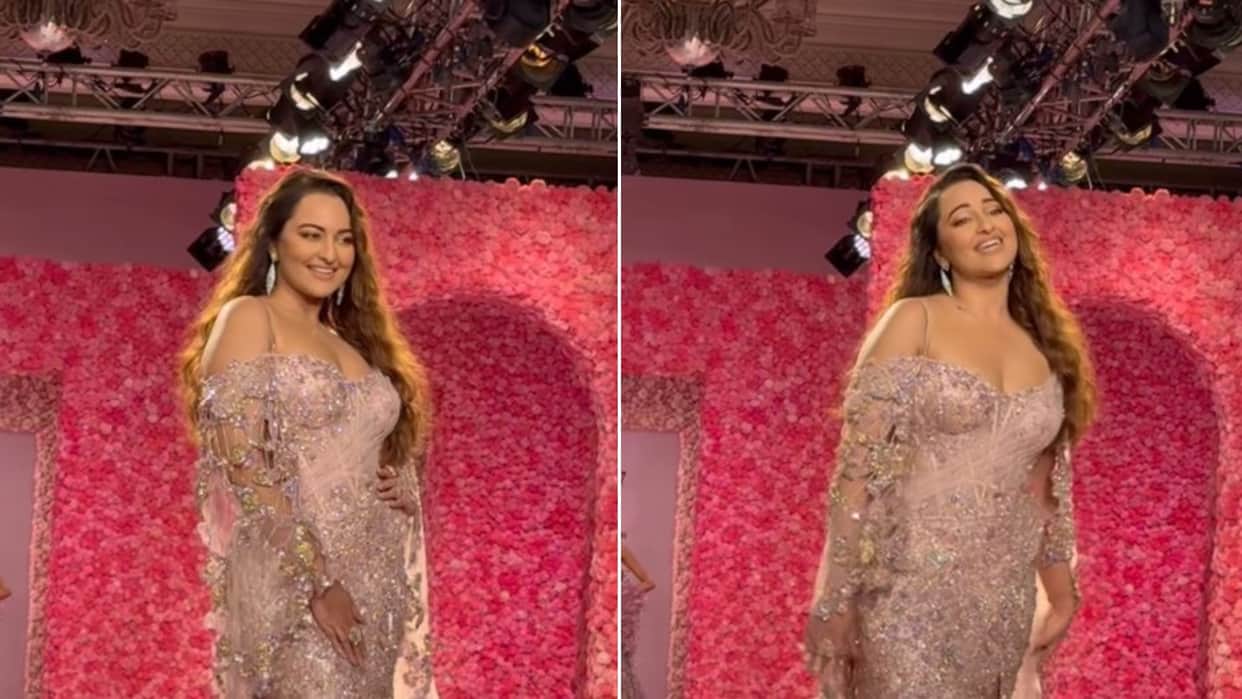 Sonakshi Sinha Walks The Ramp First Time After Wedding Zaheer Iqbal looks beautiful Thigh High Slit Gown viral