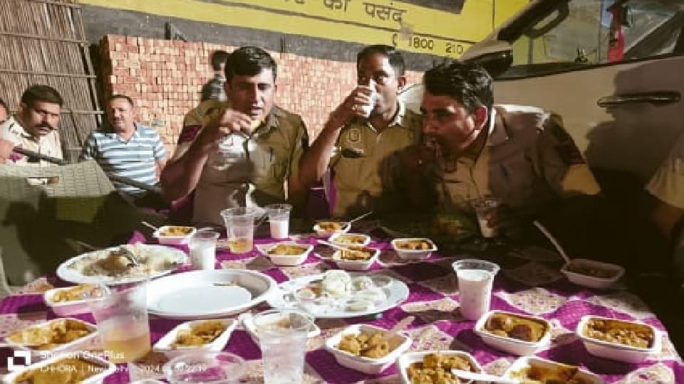 Eight policemen who were partying at a builder s house in Delhi s Jaitpur were sent to police lines