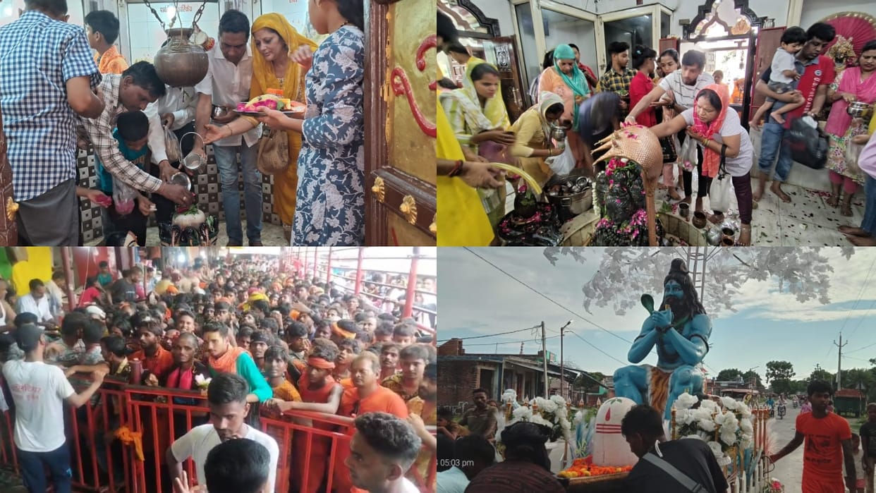 devotees gathered to perform Jalabhishek at the Shiva temple of Gola Gokarnath