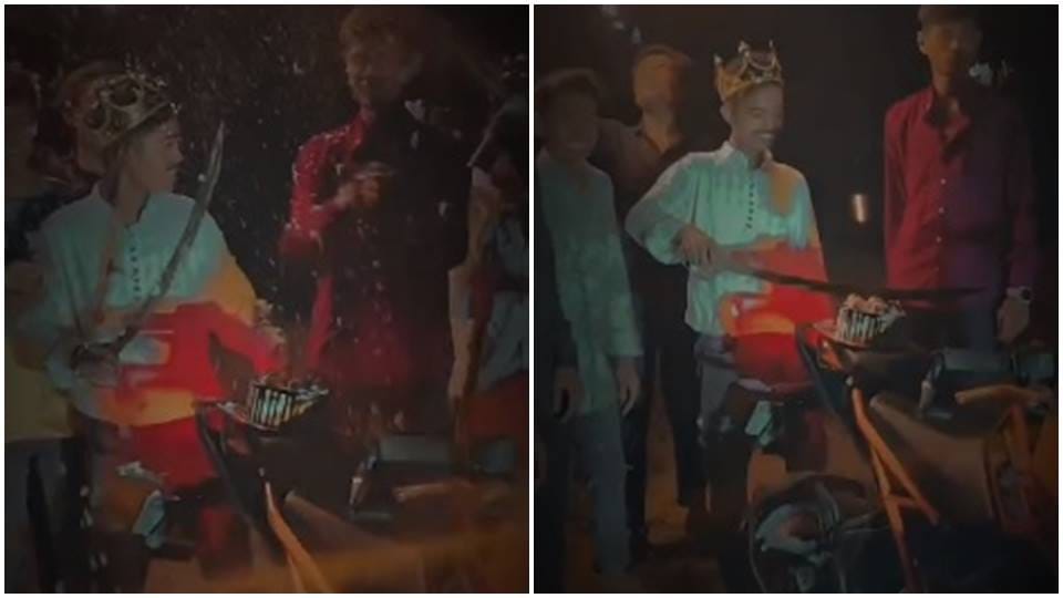 Young man did stunt on bike, then cut birthday cake with sword