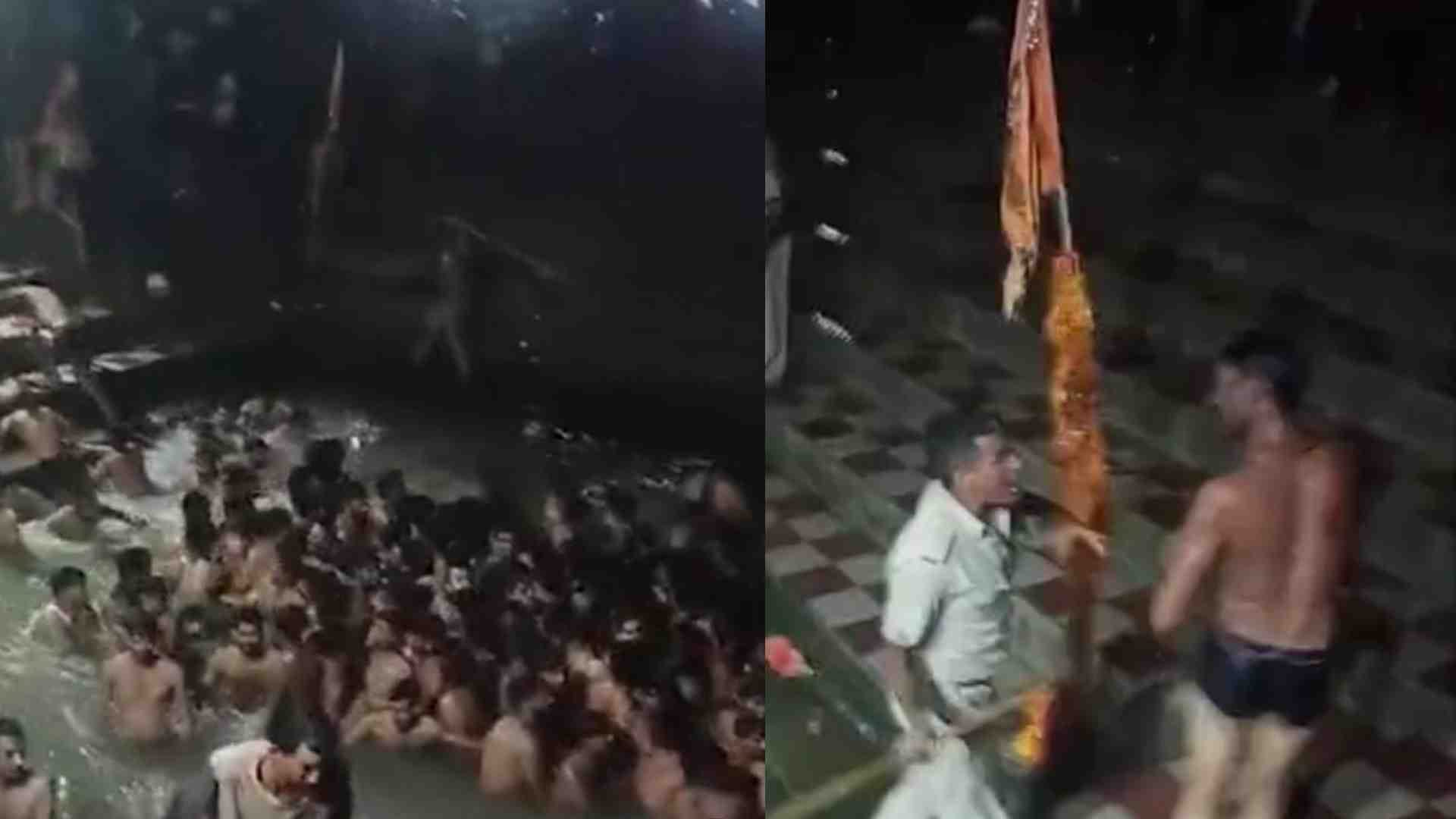 पुलिस और कांवड़ियों के बीच झड़प।