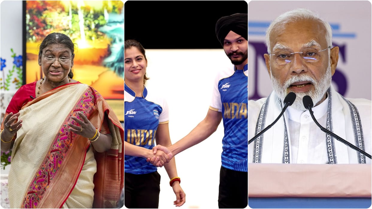 President Droupdi Murmu PM modi Abhinav bindra congratulate Manu bhaker Sarbjot singh social media reaction