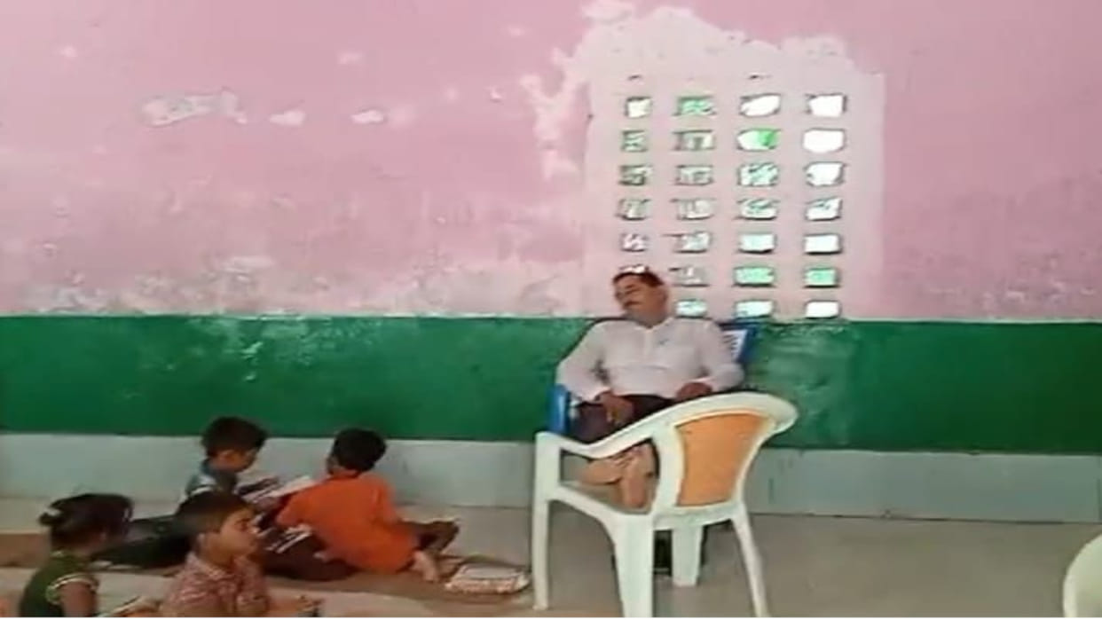 Video of teacher sleeping during school time in Deoria goes viral
