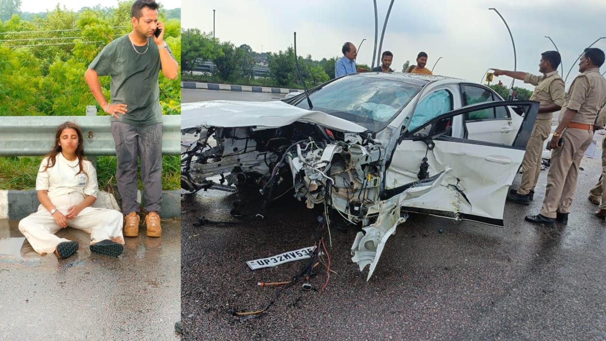 Minister Nand Gopal Nandi son and daughter-in-law car met with an accident lost control and hit the divider