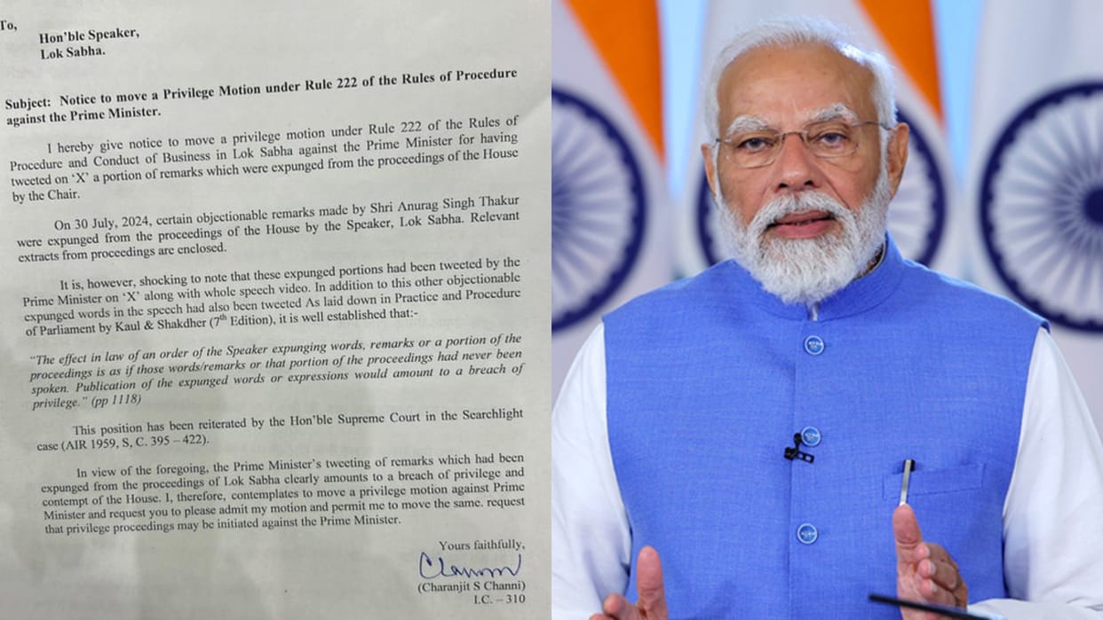 Cong MP submits notice to move privilege motion against PM for sharing expunged remarks