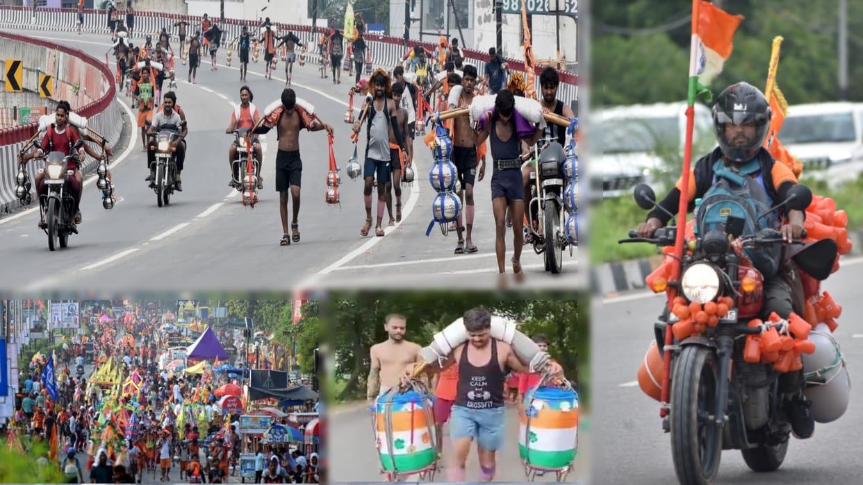 Kanwar Yatra pics: saffron rows of Siva devotees on the highway, Chants of Bam Lahari  and Shiv Shambhu