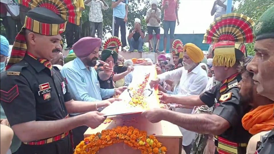 Funeral of deceased soldier Simrandeep Singh with military honors in Barnala