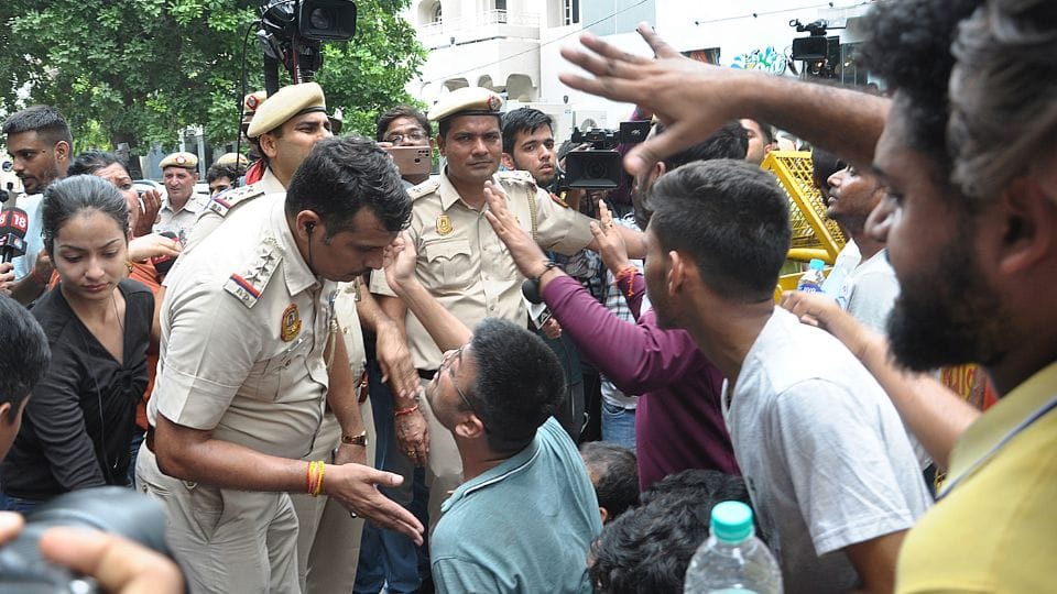 Candidates protested in Delhi raising slogans against Delhi PoliceI love you