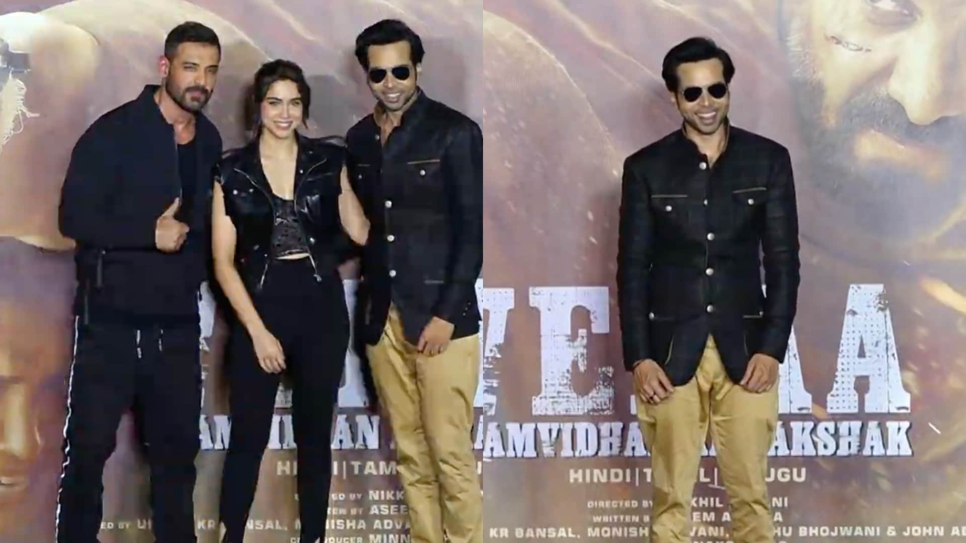 Vedaa Trailer Launch event spotted John Abraham Sharvari Abhishek Banerjee Nikhil Advani Monisha Advani
