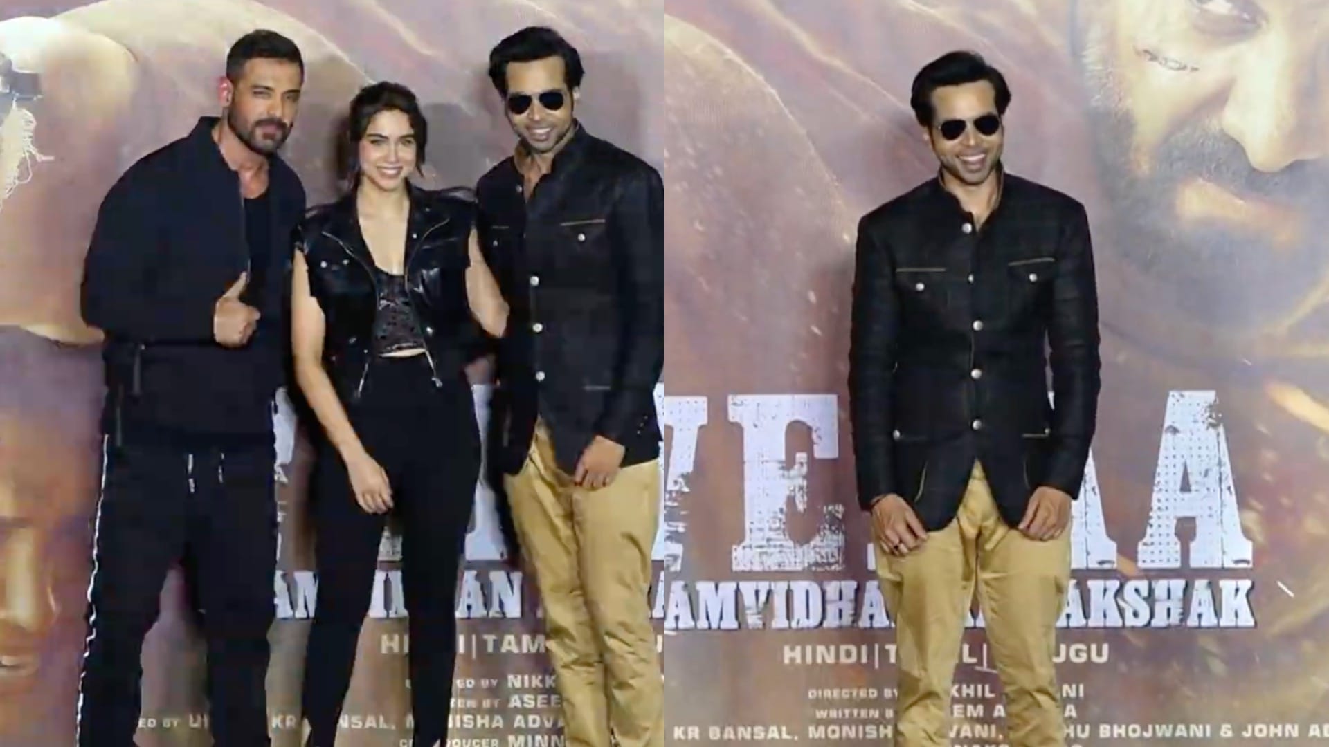 Vedaa Trailer Launch event spotted John Abraham Sharvari Abhishek Banerjee Nikhil Advani Monisha Advani