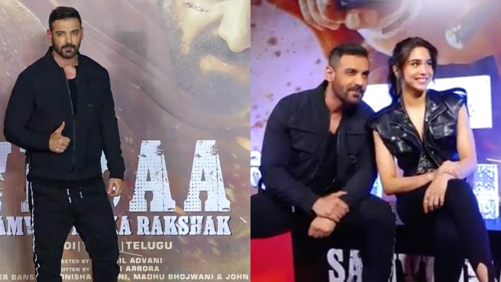 Vedaa Trailer Launch event spotted John Abraham Sharvari Abhishek Banerjee Nikhil Advani Monisha Advani