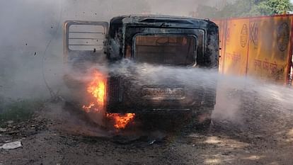 fire Brock out in school van in pandit nagla road moradabad