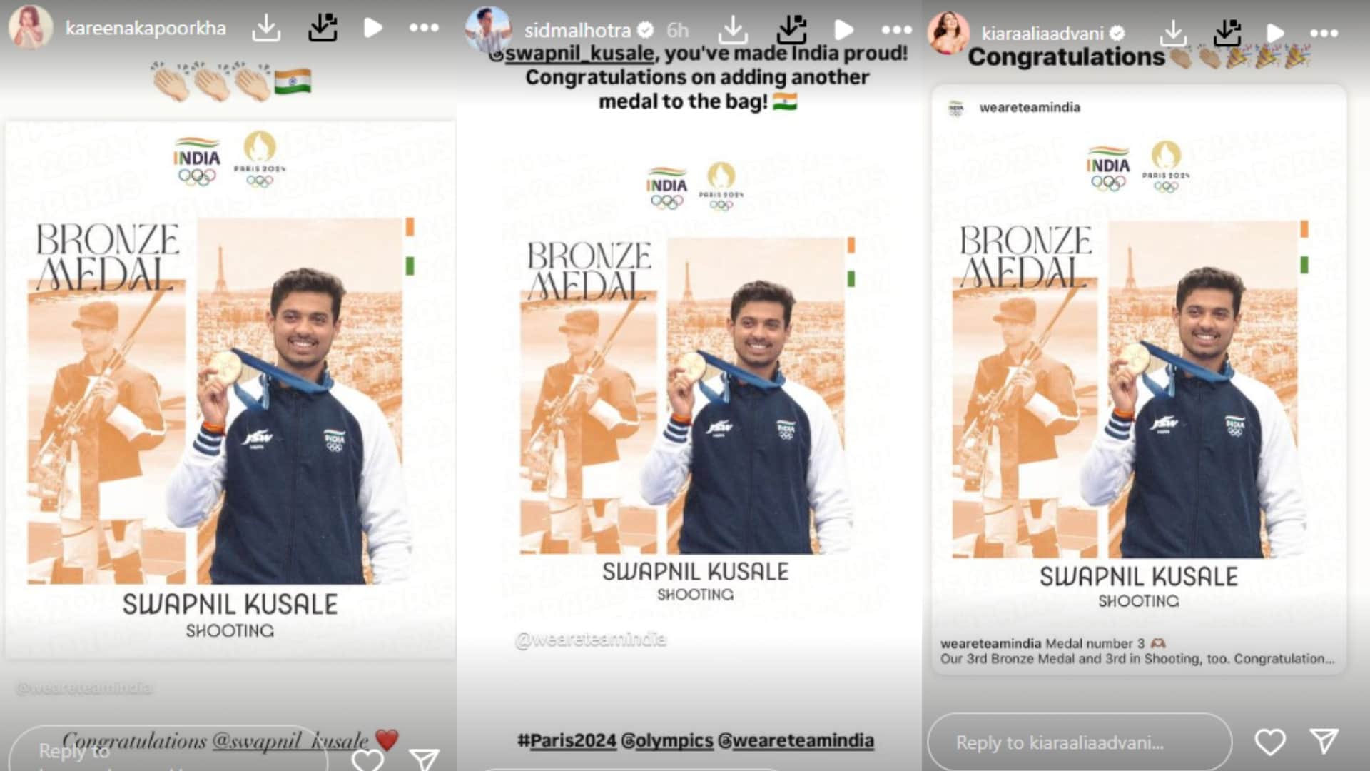 Paris Olympic 2024 Swapnil Kusale won the third medal for country Bollywood stars congratulated wholeheartedly