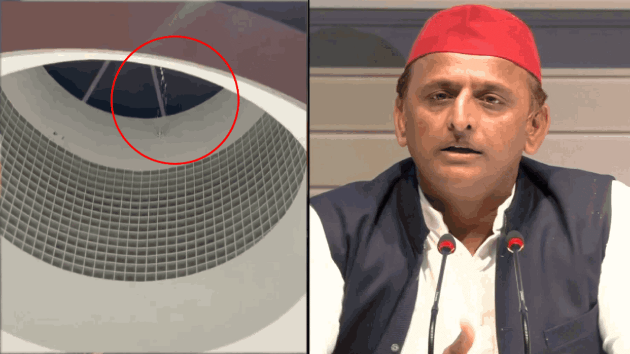 delhi rain water leakage in new parliament akhilesh yadav and congress leader share video