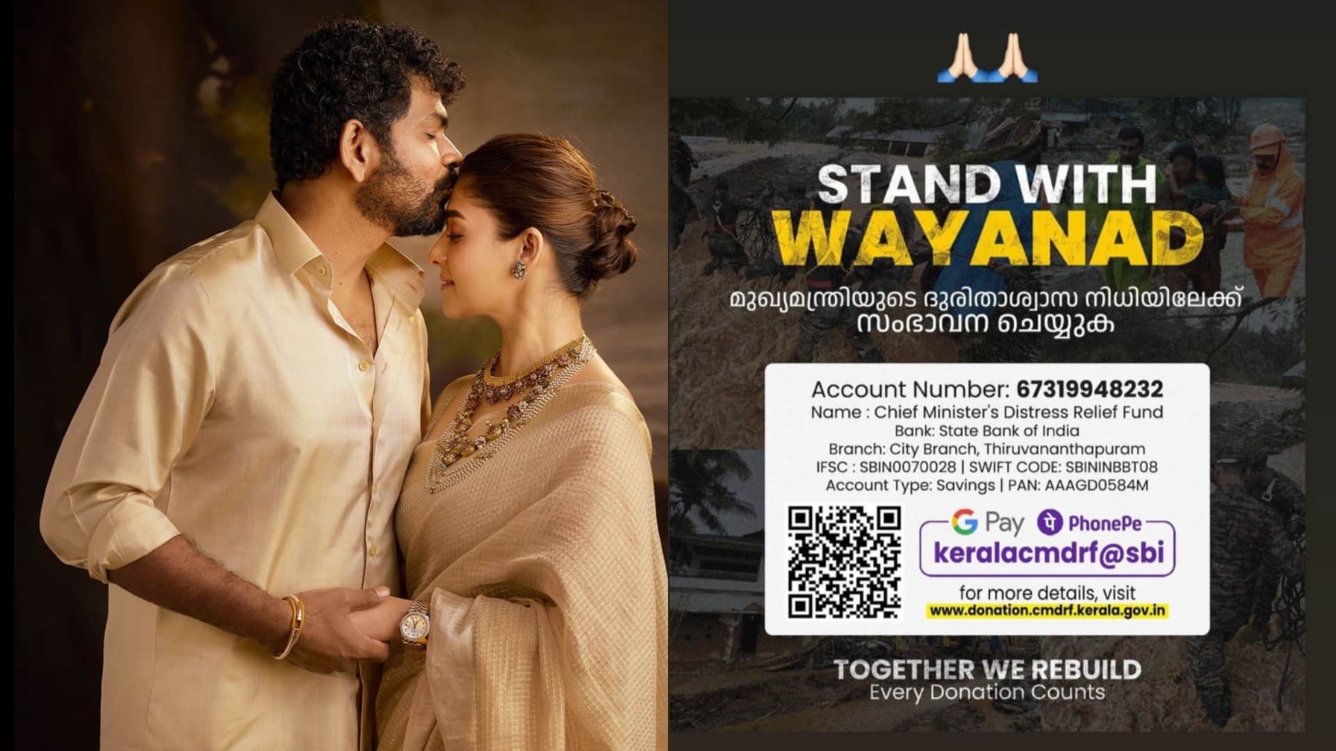 Nayanthara Vignesh Shivan expressed their solidarity with the victims of Wayanad landslides donated 20 lakh