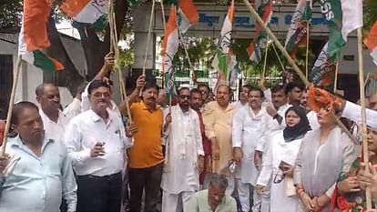 Congress activists protest against power cut in Lucknow.