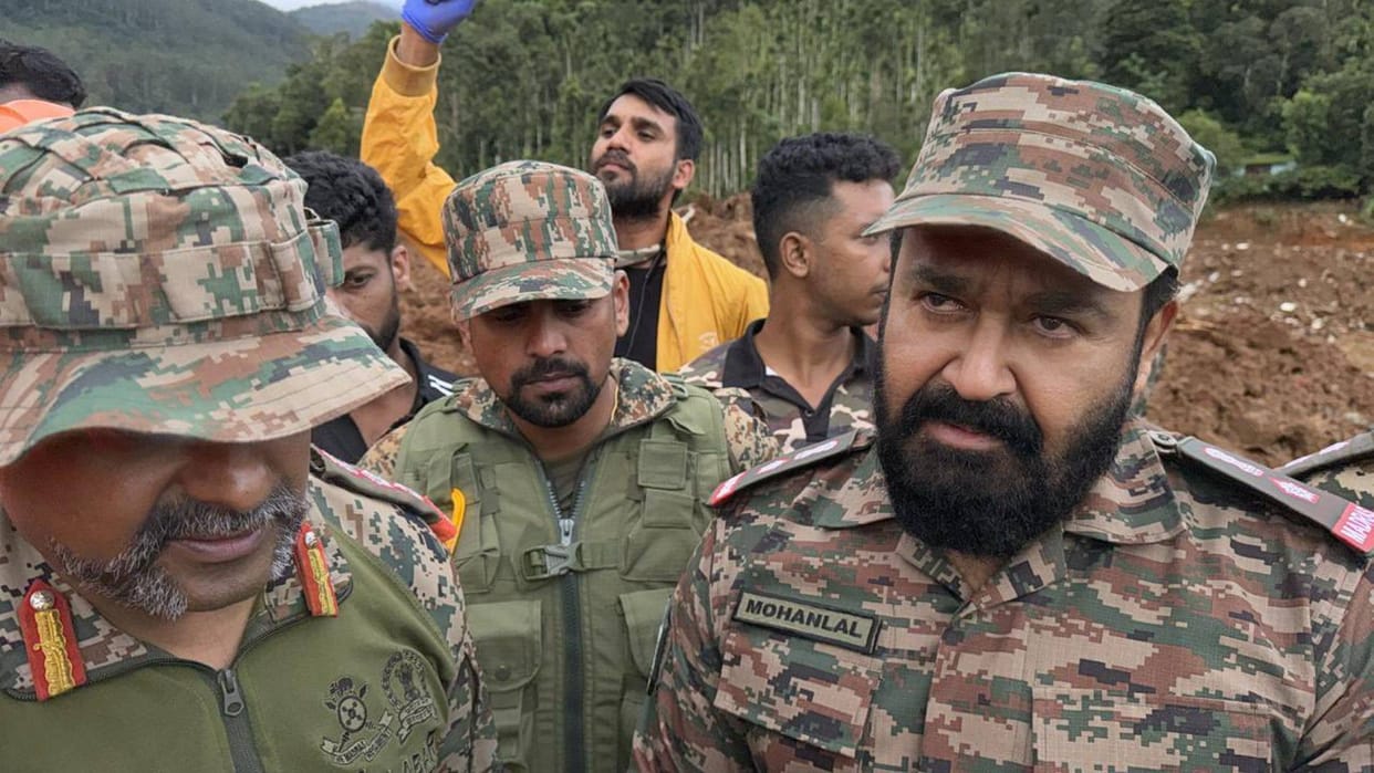 Mohanlal visits landslide hit Wayanad village in army uniform Urges People To remain united Challenging Times