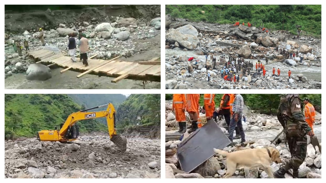 Samej town JCB and army sniffer dogs deployed search for life with live detector device