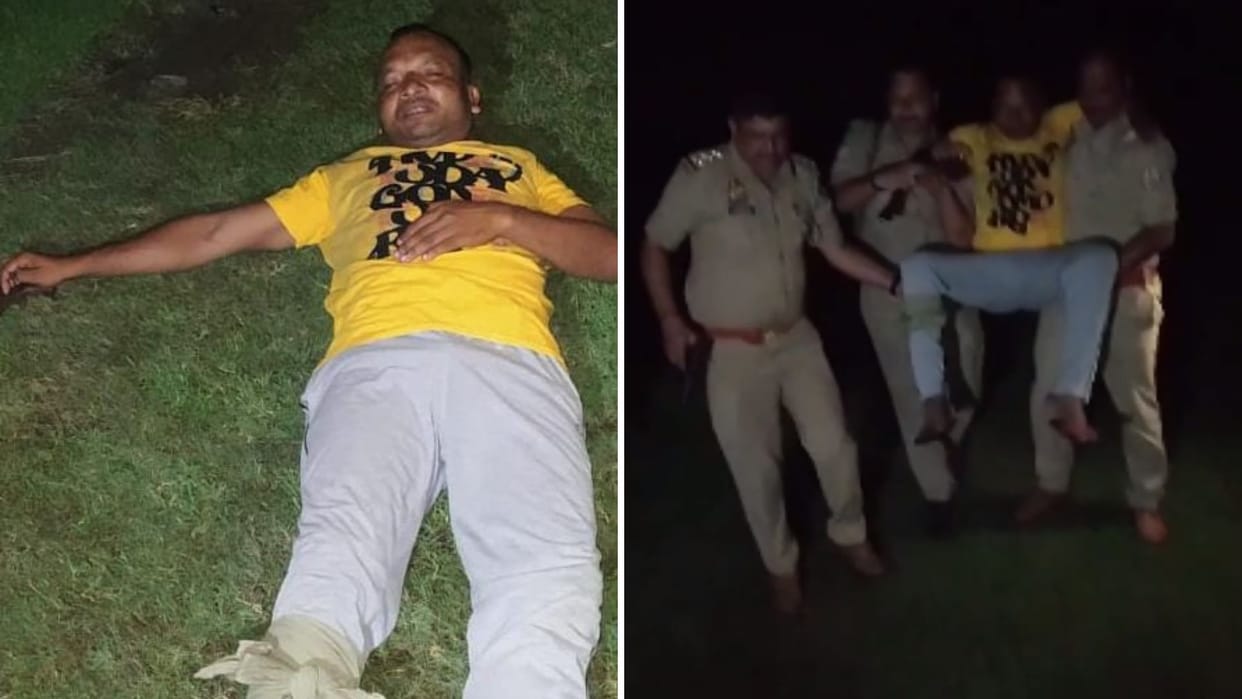 Encounter in azamgarh Gangster criminal Arrest pistol cartridges and stolen bike recovered