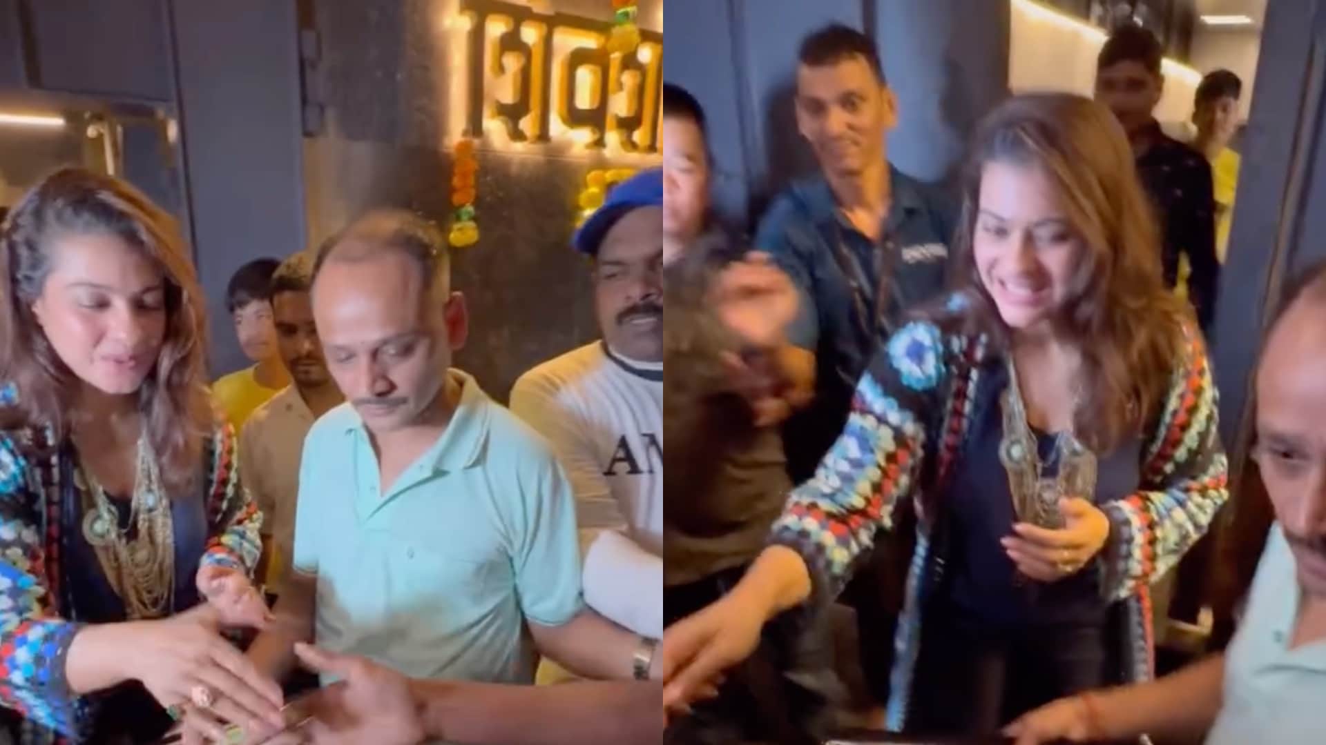Kajol Devgan celebrating her 50th birthday with fans at outside of her house click here to see the pics