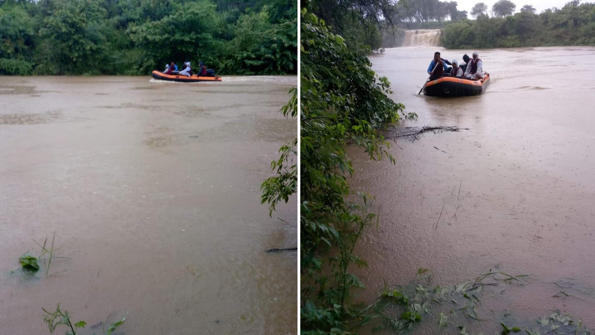 पन्ना में बाढ़ में फंसे लोगों को निकाल गया।