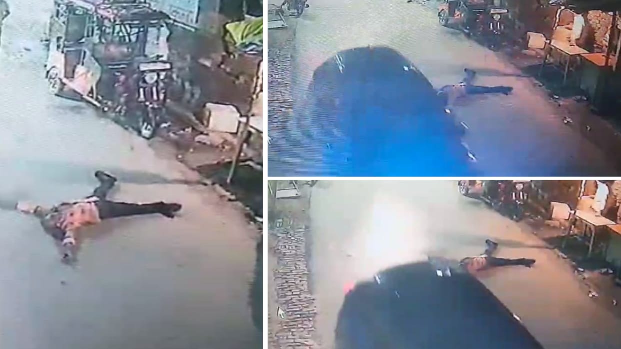 young man fell down after drinking alcohol run over by vehicle in azamgarh video went viral
