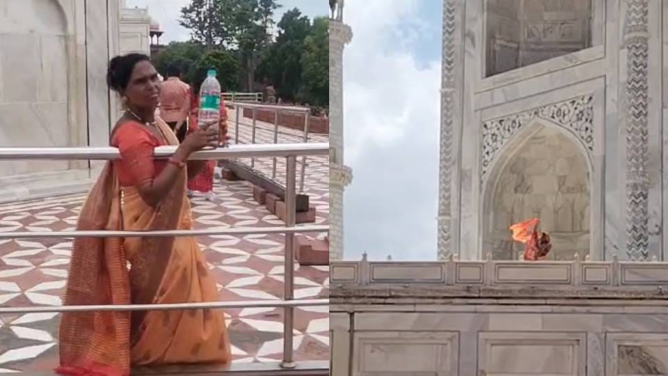 case of offering Ganga water at Taj Mahal in Agra came to light Once again woman also waved saffron flag