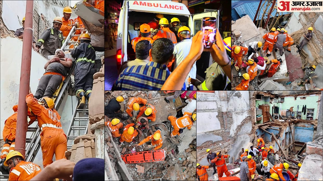 Varanasi News Two Houses Collapsed Near Kashi Vishwanath Temple News in Hindi