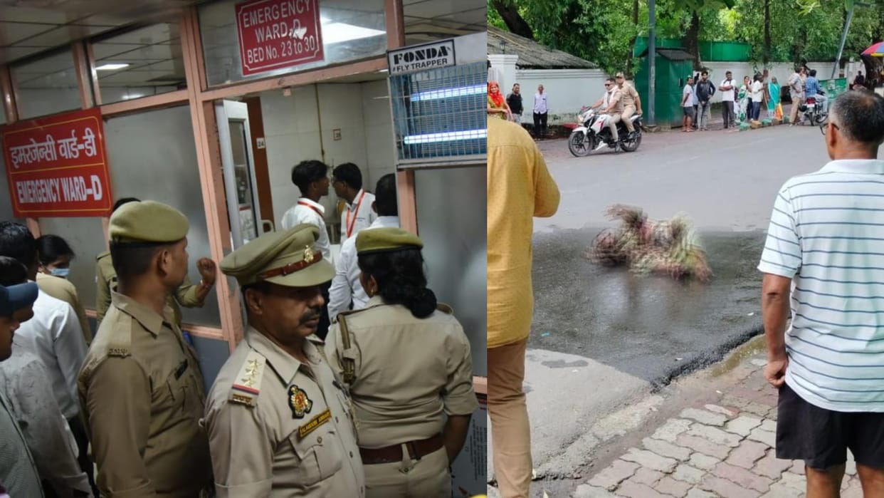 Lucknow: A woman tried to self immolate in front of Samajwadi Party office.