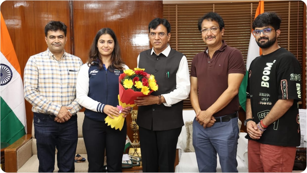 Sports Minister Mansukh Mandaviya meet Olympic Medalist Manu Bhaker and said she will inspire millions Indians