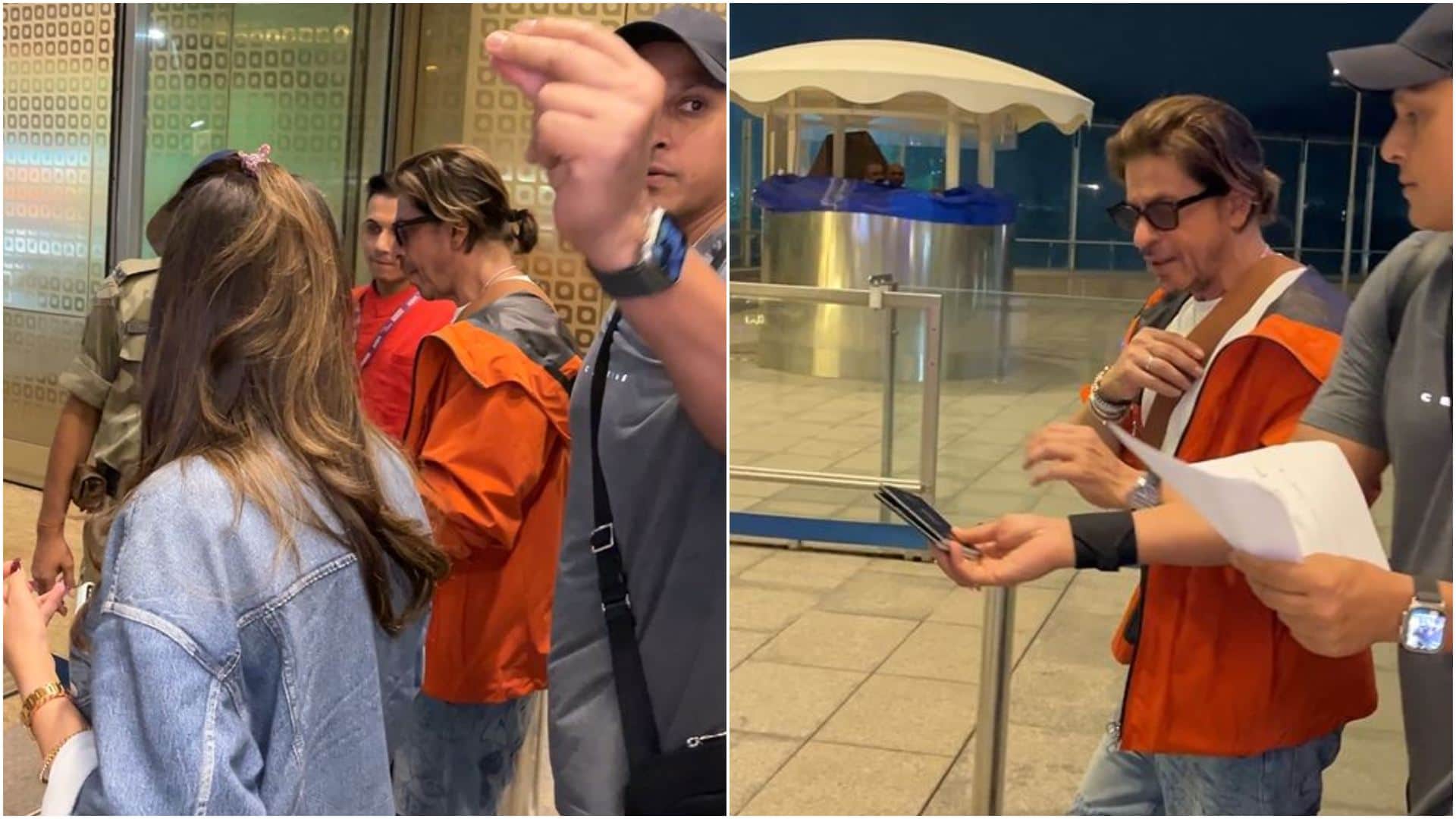 Shah Rukh Khan Spotted at Airport in stunning look wearing orange jacket actor left for Switzerland